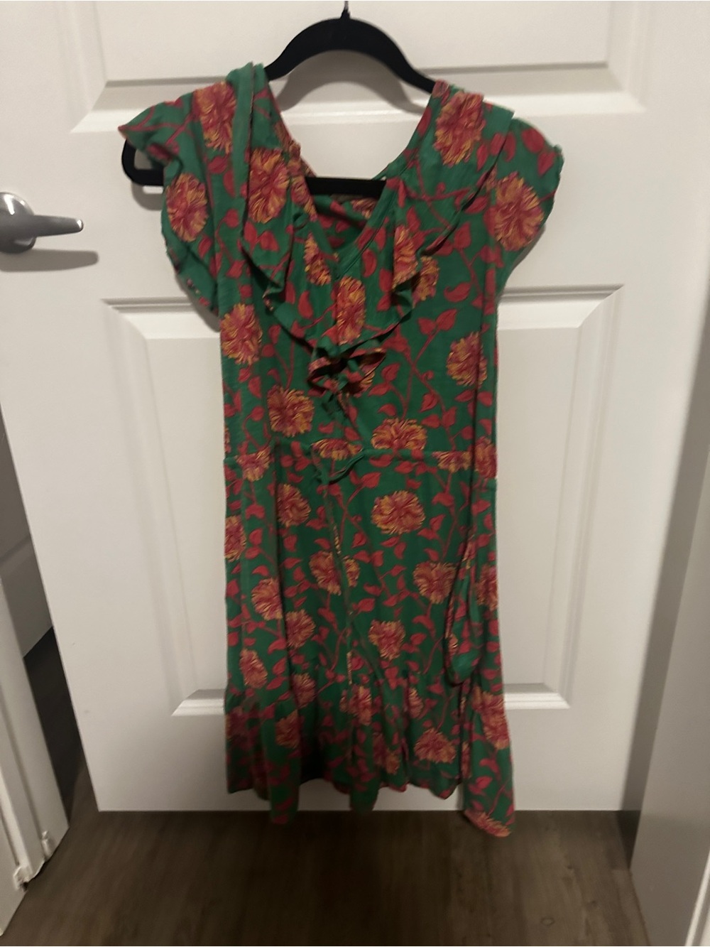 Girls Green Floral Ruffle Dress